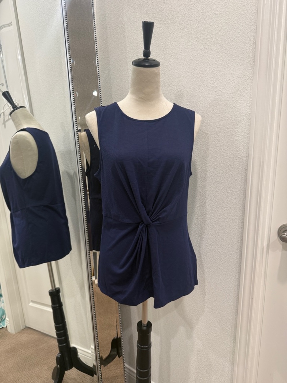 Donna Karan Navy Twist-Front Sleeveless Tank